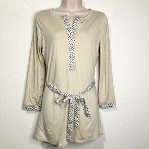 Plenty by Tracy Reese Tunic Top Beige Brown Polka Dot Trim Boho Feminine Retro S